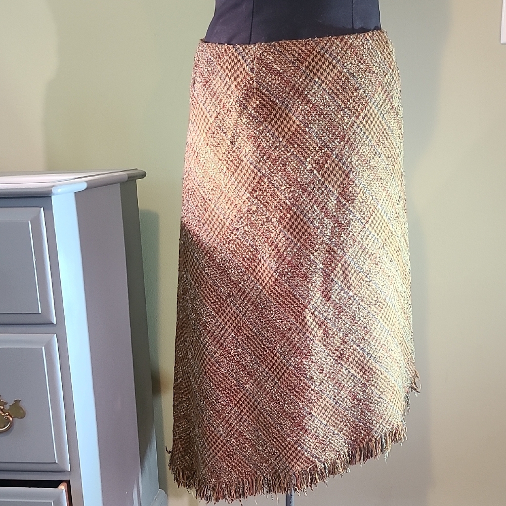 Tribal Asymmetrical Tweed Skirt in Brown and Tan